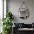 Round Wall Mirror with Coastal Rope Frame for Bedroom Decor - Metal and Glass Wall Decor for Hallway, Entryway, and Living Room - 31, Brown & Silver