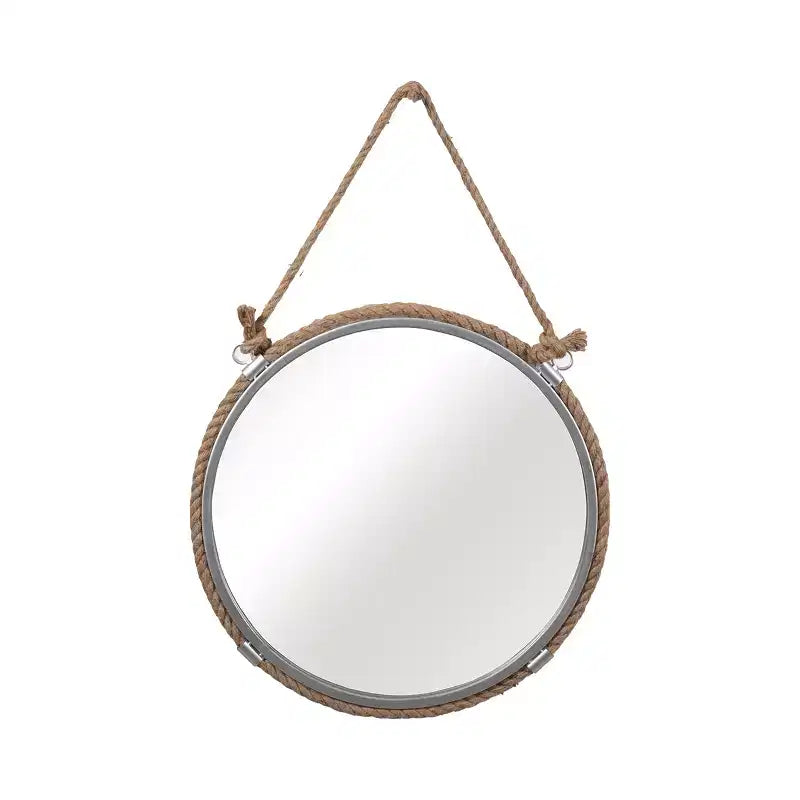 Specchio da parete rotondo con cornice in corda stile costiero per camera da letto - Decorazione da parete in metallo e vetro per corridoio, ingresso e soggiorno - 31, Marrone e Argento