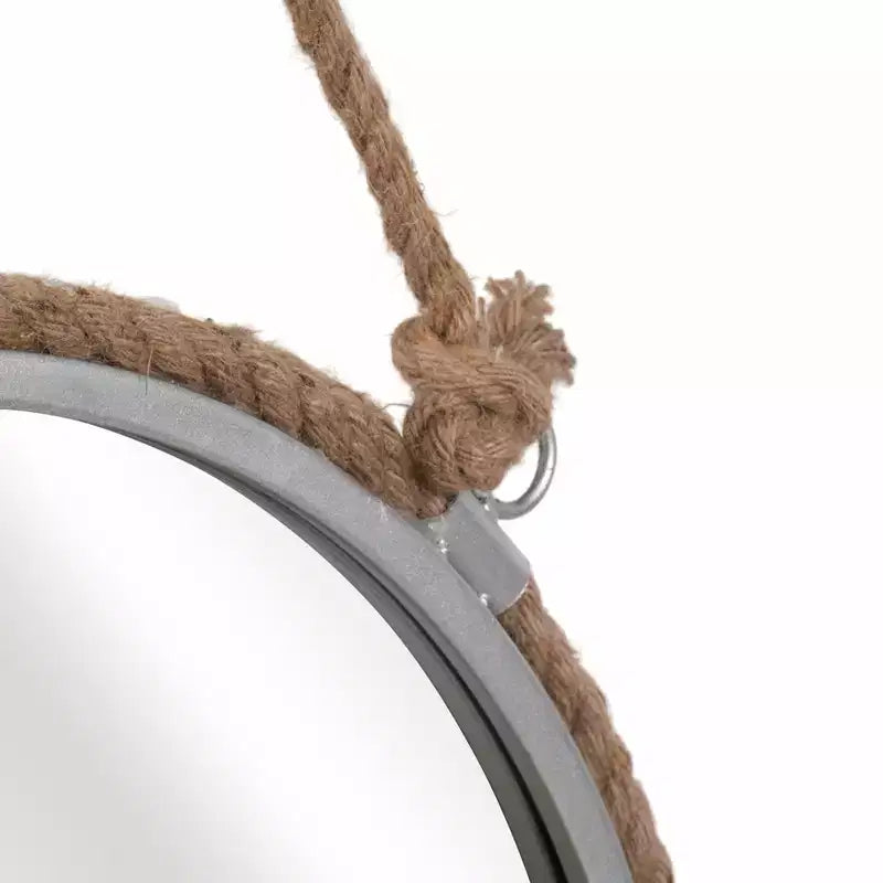 Specchio da parete rotondo con cornice in corda stile costiero per camera da letto - Decorazione da parete in metallo e vetro per corridoio, ingresso e soggiorno - 31, Marrone e Argento