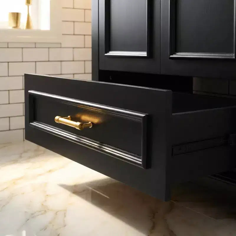 Mobile Bagno da 76 cm con Lavabo in Ceramica, Struttura in Legno Massello e 2 Ante a Chiusura Ammortizzata