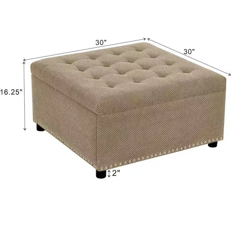 Pouf Quadrato Contenitore Sapir Rivestito con Tufting e Borchie Decorative