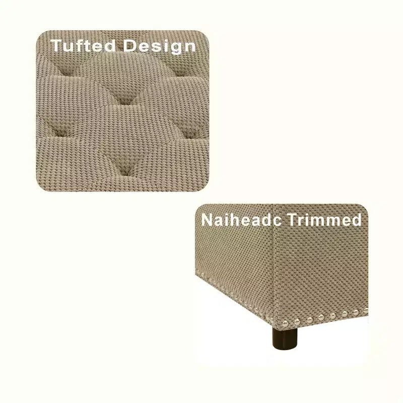 Pouf Quadrato Contenitore Sapir Rivestito con Tufting e Borchie Decorative