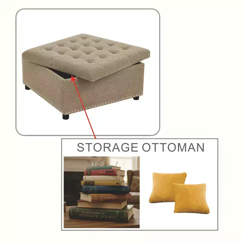 Pouf Quadrato Contenitore Sapir Rivestito con Tufting e Borchie Decorative