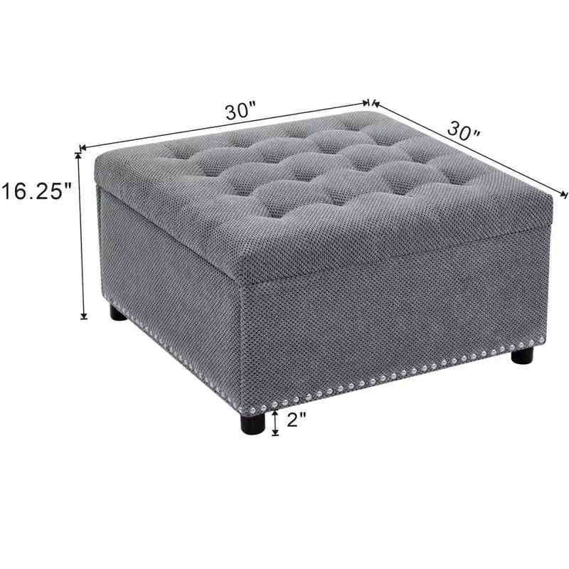 Pouf Quadrato Contenitore Sapir Rivestito con Tufting e Borchie Decorative