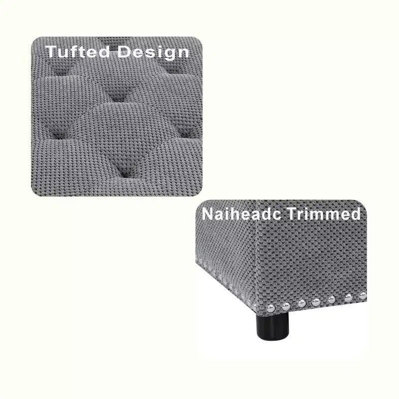 Pouf Quadrato Contenitore Sapir Rivestito con Tufting e Borchie Decorative
