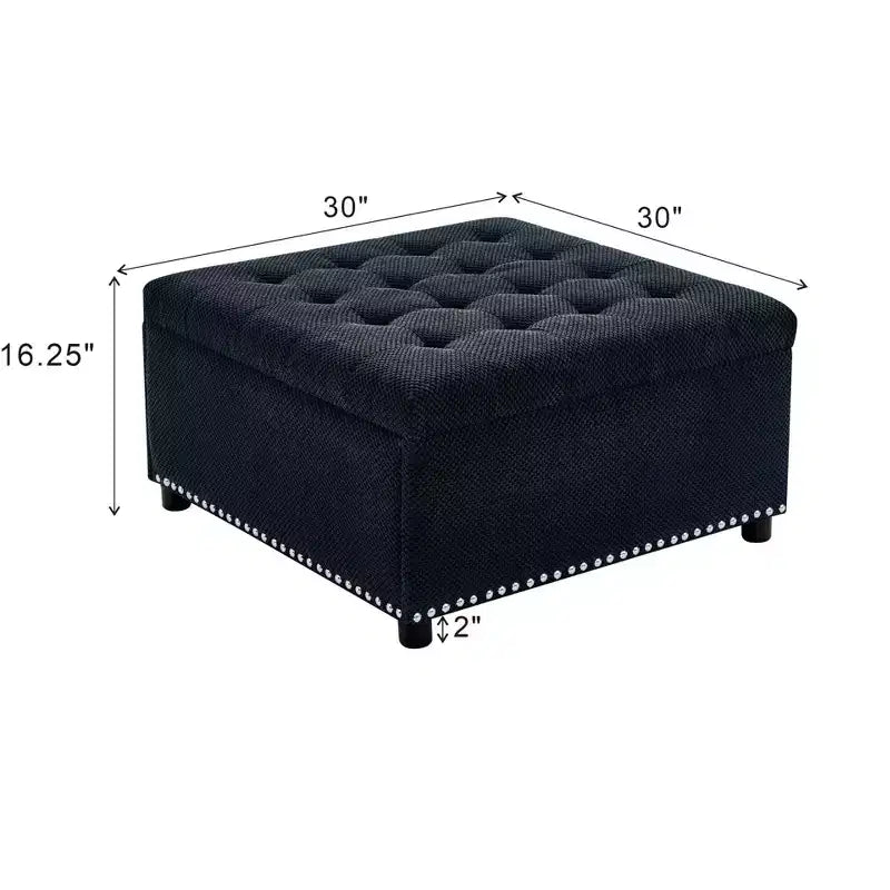 Pouf Quadrato Contenitore Sapir Rivestito con Tufting e Borchie Decorative
