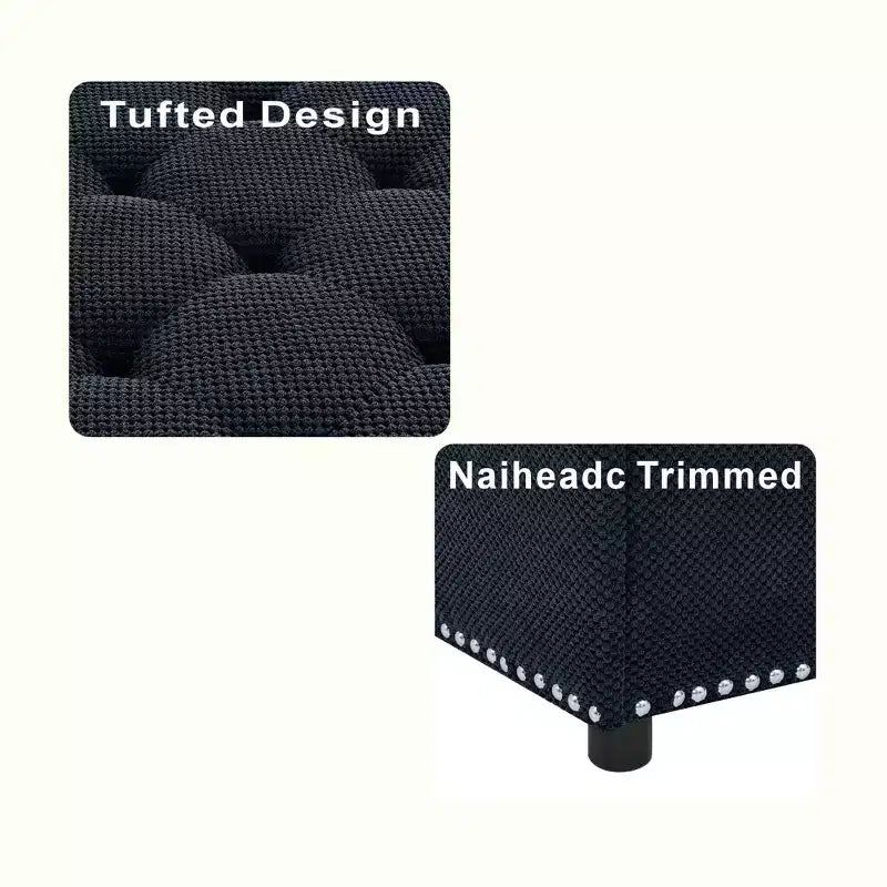 Pouf Quadrato Contenitore Sapir Rivestito con Tufting e Borchie Decorative