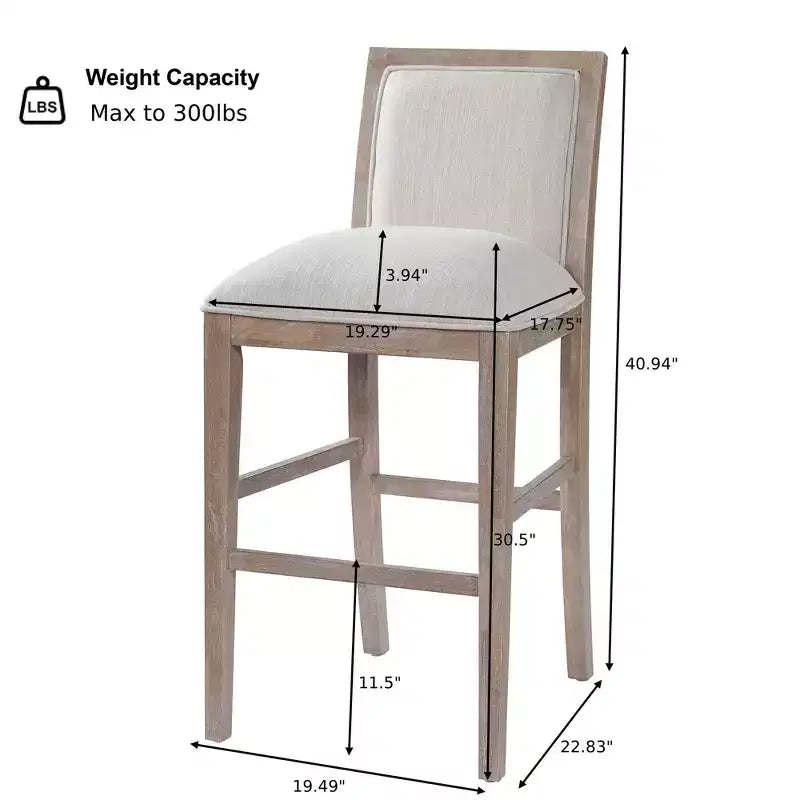 Sgabelli da Bar Moderni Ren Imbottiti in Legno di Gomma, Altezza Contatore (Set di 2)