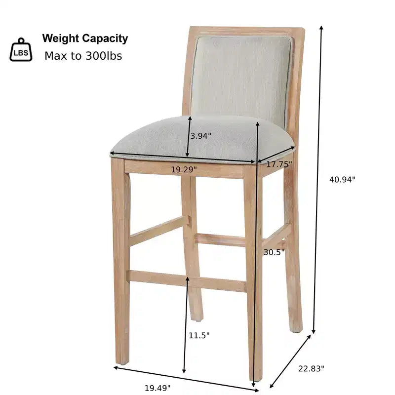 Sgabelli da Bar Moderni Ren Imbottiti in Legno di Gomma, Altezza Contatore (Set di 2)