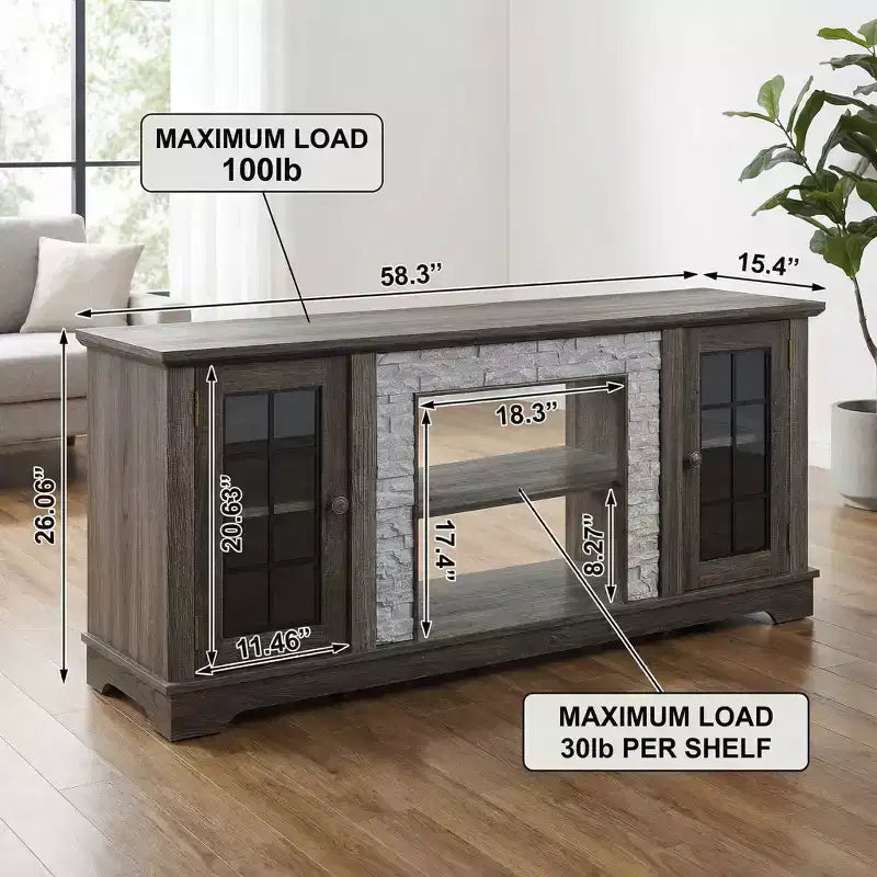 Mobile porta TV moderno grigio da 147 cm con 2 ante e finitura effetto pietra