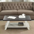 Fun little toys brand Athens Contemporary Two-Tone Wood Shelf Coffee Table in Weathered Charcoal and Beige