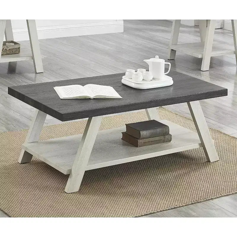 Tavolino da salotto Athens contemporaneo con ripiano bicolore in legno color carbone invecchiato e beige