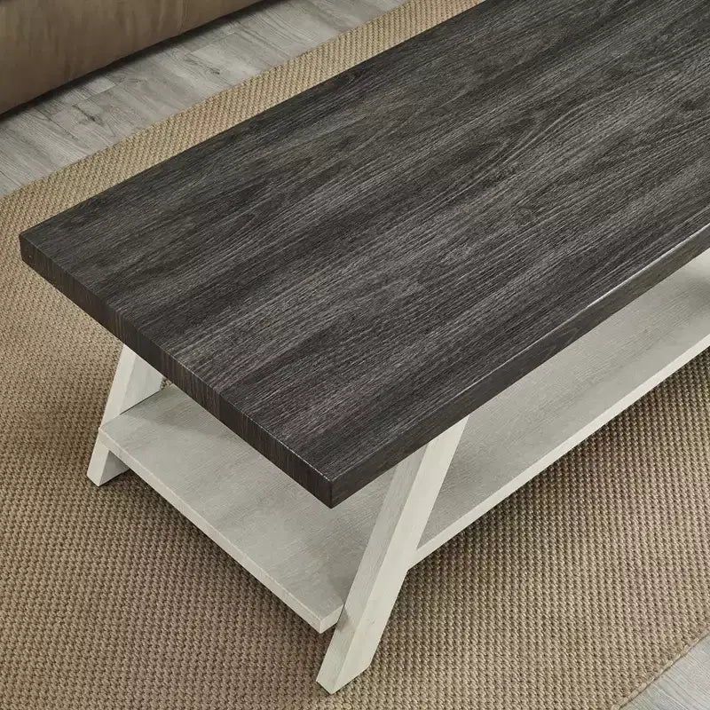 Tavolino da salotto Athens contemporaneo con ripiano bicolore in legno color carbone invecchiato e beige
