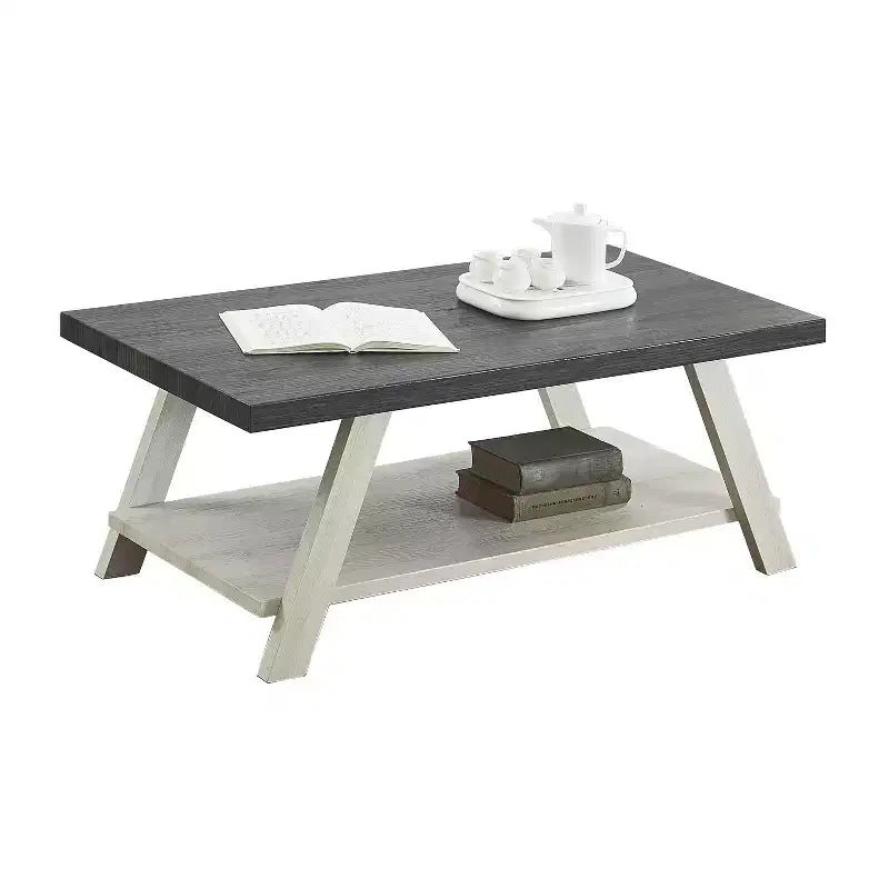 Tavolino da salotto Athens contemporaneo con ripiano bicolore in legno color carbone invecchiato e beige