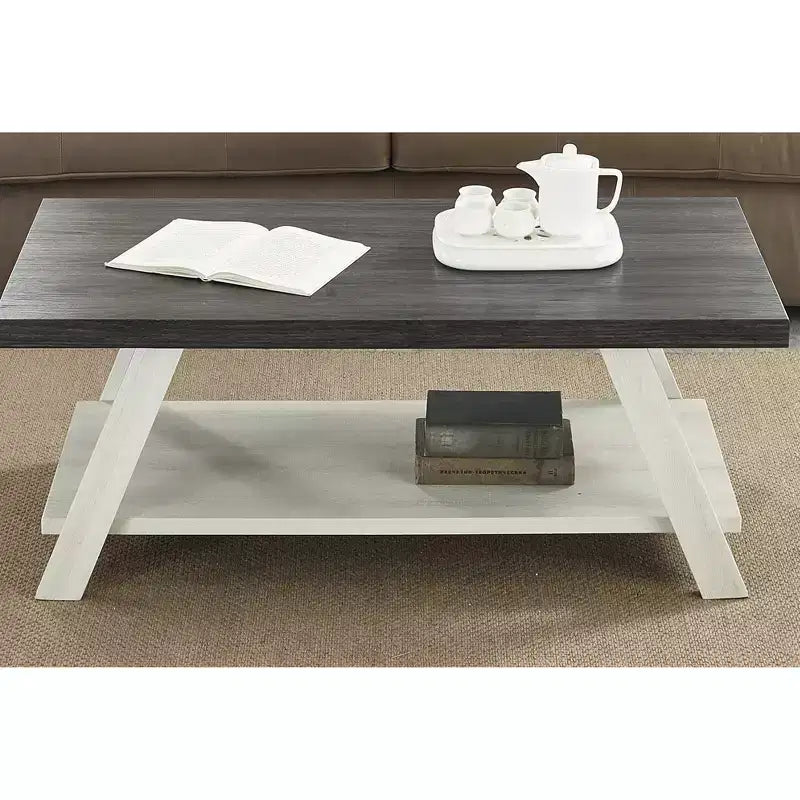Tavolino da salotto Athens contemporaneo con ripiano bicolore in legno color carbone invecchiato e beige