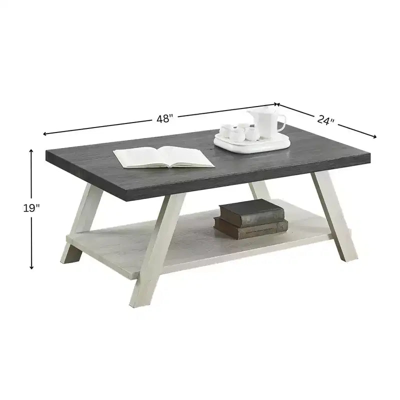 Tavolino da salotto Athens contemporaneo con ripiano bicolore in legno color carbone invecchiato e beige