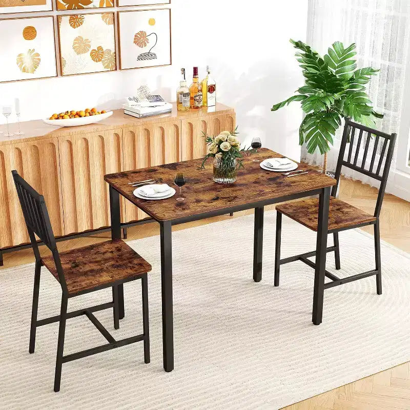 Set da pranzo rettangolare in 3 pezzi per 2 persone, set da cucina con 2 sedie, mobili per angolo colazione per cucine, sale da pranzo, marrone