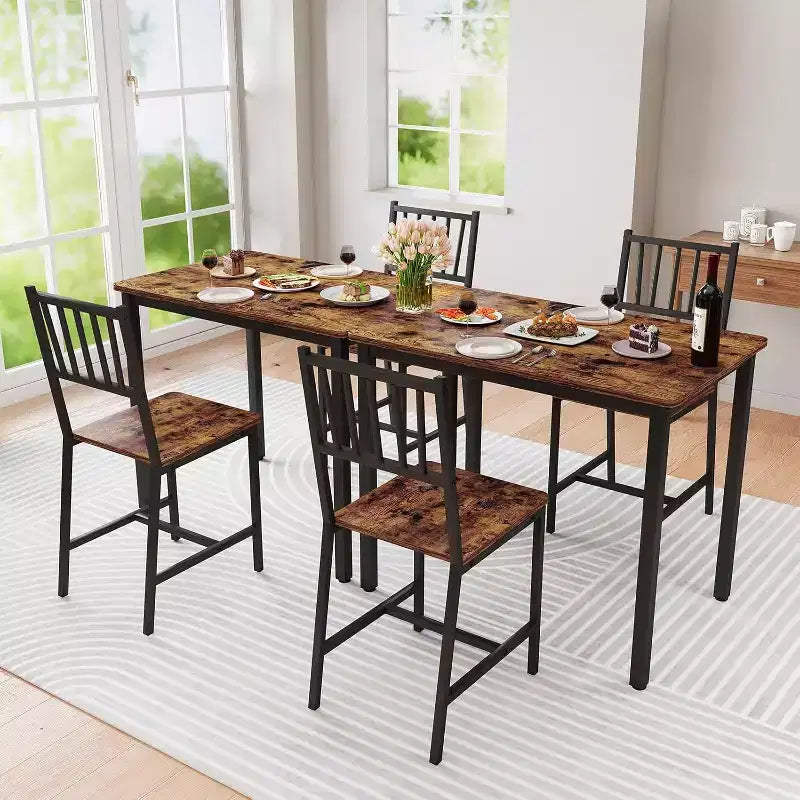3-Piece Rectangular Dining Table Set for 2, Kitchen Table Set with 2 Chairs, Breakfast Nook Furniture for Kitchens, Dining Room, Brown