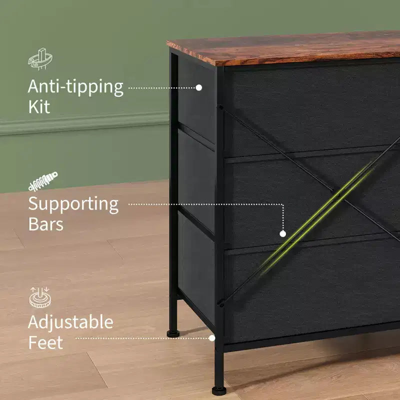 Mobile TV da 160 cm con 8 cassetti in tessuto, Centro Intrattenimento per TV da 45-65 pollici, Mobiletto Contenitore con Telaio in Metallo e Top in Legno per Soggiorno Camera da Letto