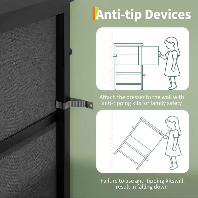 Mobile TV da 160 cm con 8 cassetti in tessuto, Centro Intrattenimento per TV da 45-65 pollici, Mobiletto Contenitore con Telaio in Metallo e Top in Legno per Soggiorno Camera da Letto