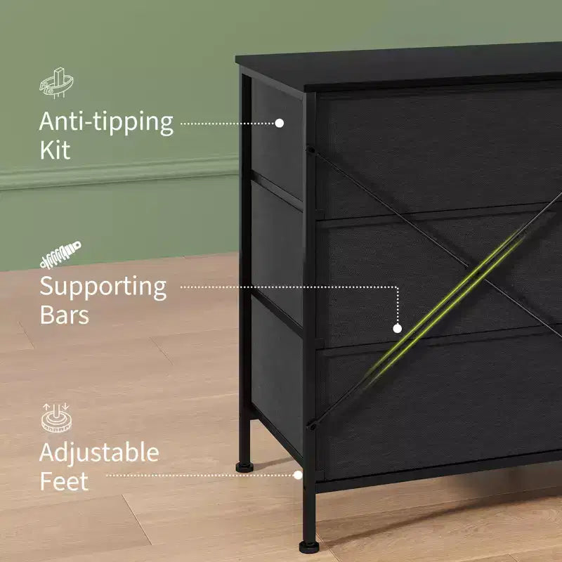 Mobile TV da 160 cm con 8 cassetti in tessuto, Centro Intrattenimento per TV da 45-65 pollici, Mobiletto Contenitore con Telaio in Metallo e Top in Legno per Soggiorno Camera da Letto