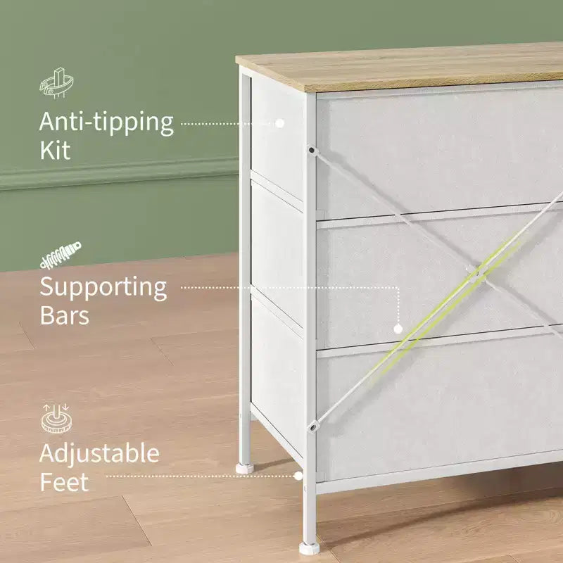 Mobile TV da 160 cm con 8 cassetti in tessuto, Centro Intrattenimento per TV da 45-65 pollici, Mobiletto Contenitore con Telaio in Metallo e Top in Legno per Soggiorno Camera da Letto