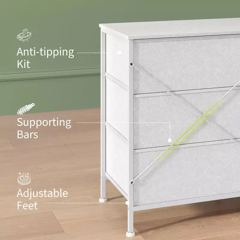 Mobile TV da 160 cm con 8 cassetti in tessuto, Centro Intrattenimento per TV da 45-65 pollici, Mobiletto Contenitore con Telaio in Metallo e Top in Legno per Soggiorno Camera da Letto