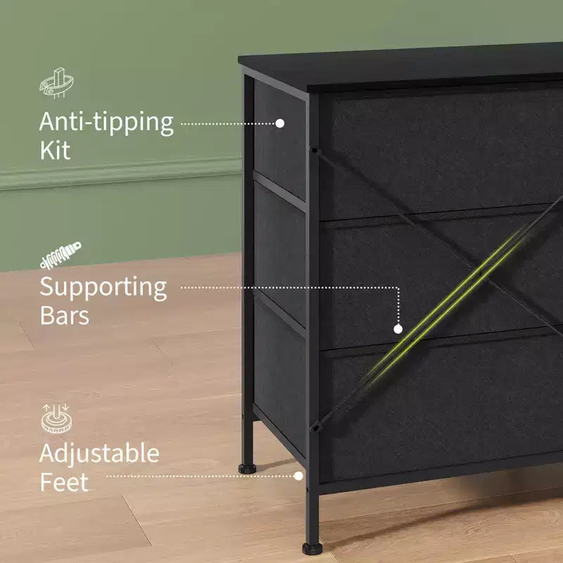 Mobile TV da 160 cm con 8 cassetti in tessuto, Centro Intrattenimento per TV da 45-65 pollici, Mobiletto Contenitore con Telaio in Metallo e Top in Legno per Soggiorno Camera da Letto