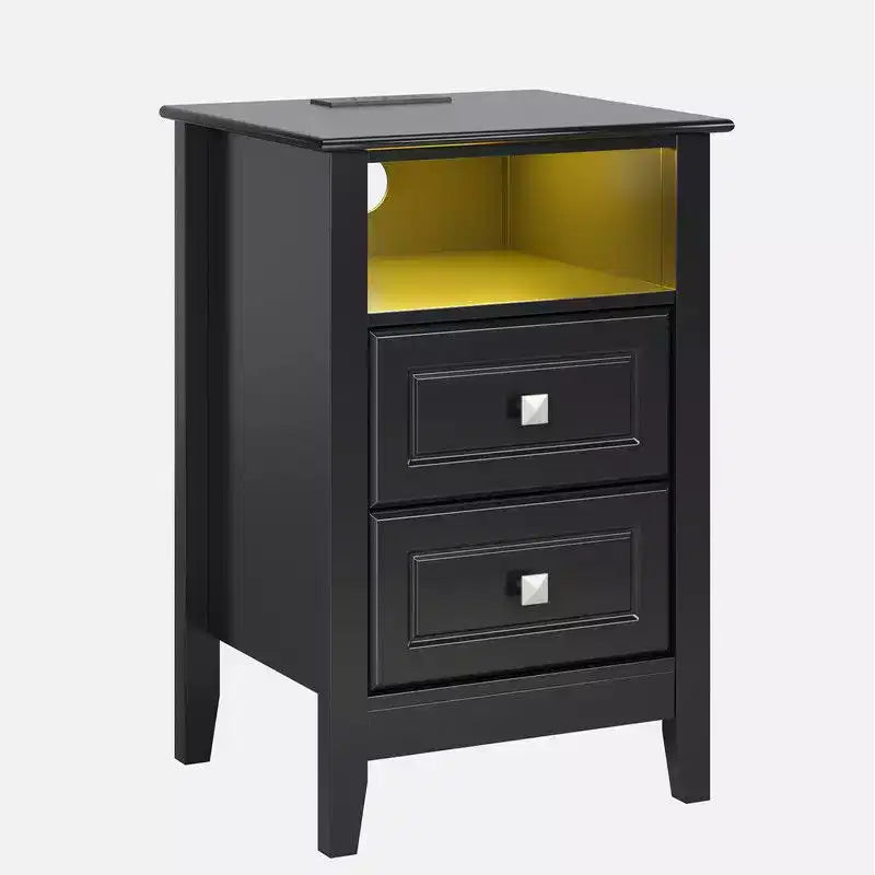 Comodino a 2 cassetti con presa elettrica e luci LED RGB da 40 cm
