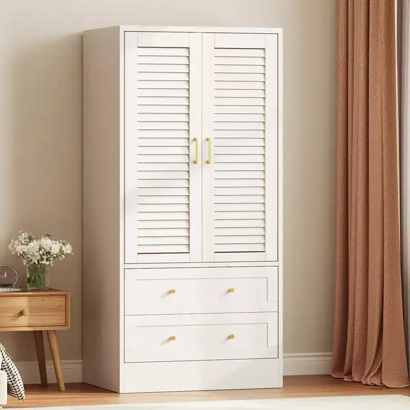 Armadio a persiana da 65", guardaroba resistente in legno con cassetti e asta appendiabiti, multiuso per lavanderia e ingresso