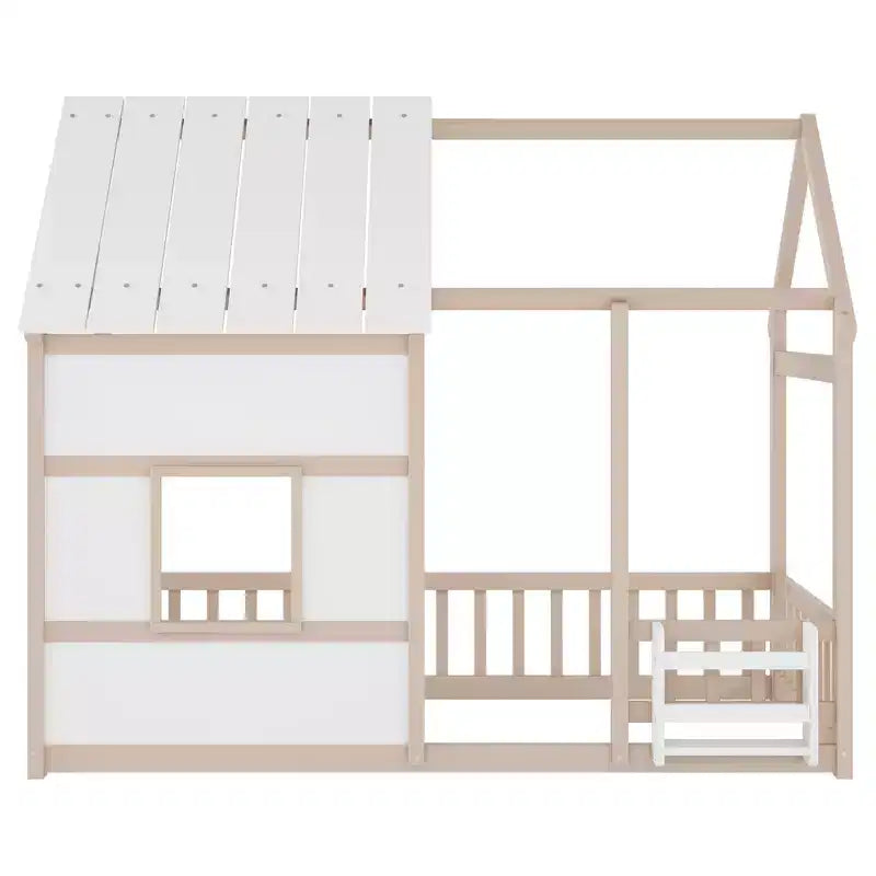 Letti a pavimento a forma di casetta con luce LED a 7 colori, telaio per letti a casetta in legno con finestra per bambini