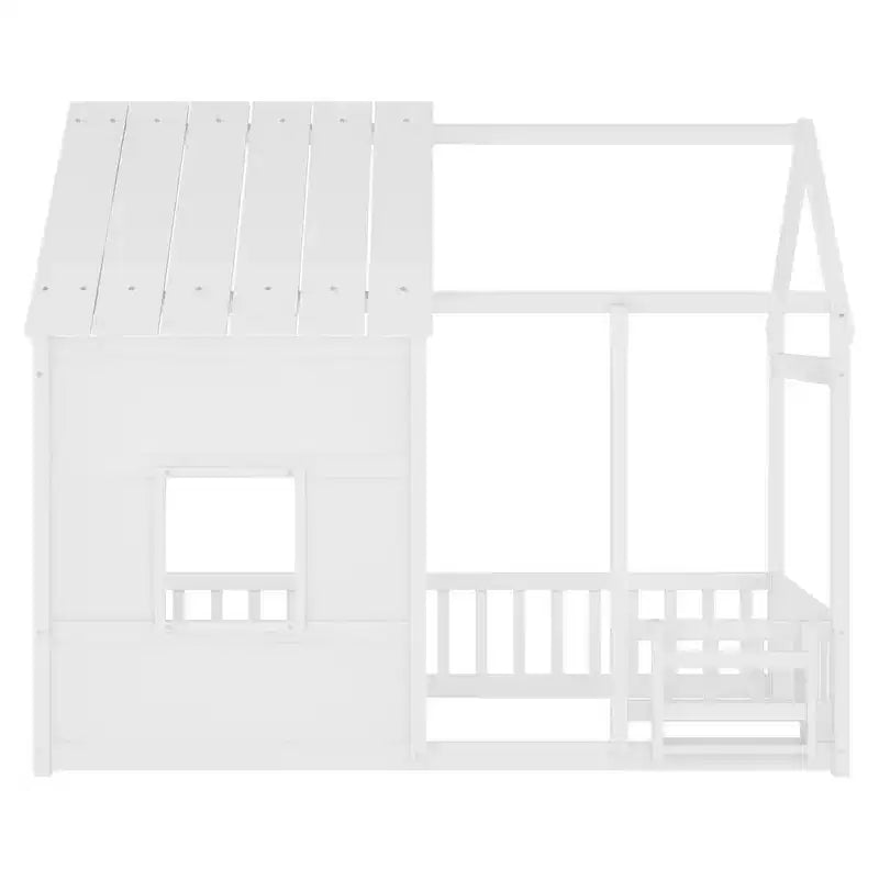 Letti a pavimento a forma di casetta con luce LED a 7 colori, telaio per letti a casetta in legno con finestra per bambini