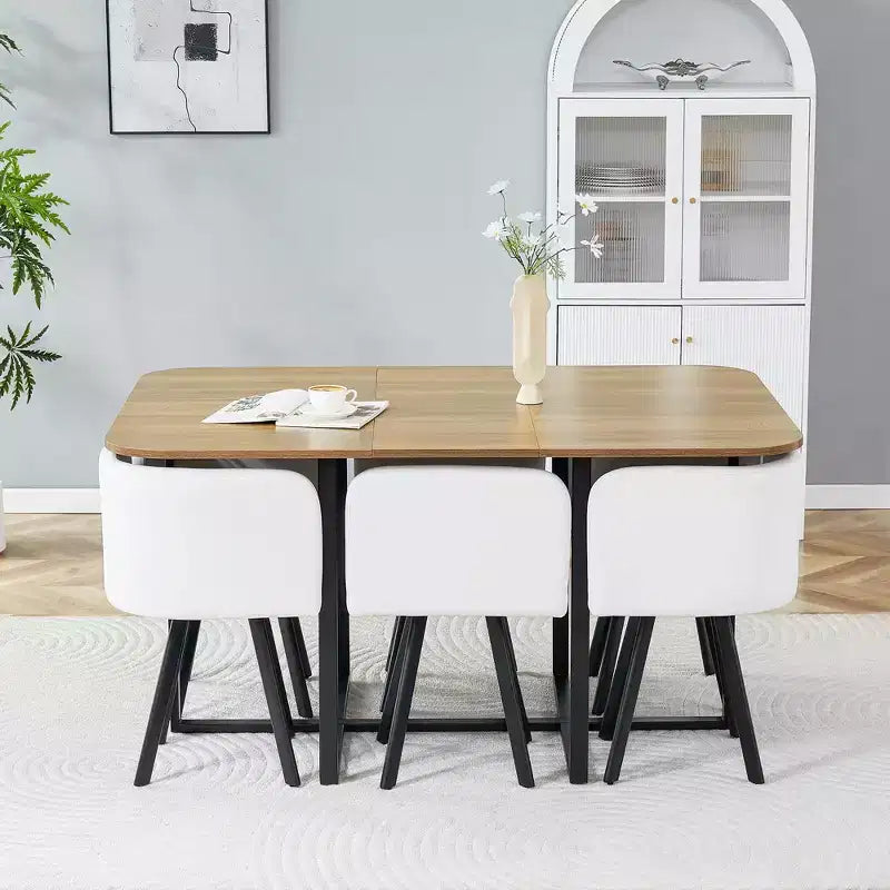Mauricio Moderno Set da Pranzo da 7 Pezzi in Metallo Rivestito in Similpelle con Tavolo in Legno