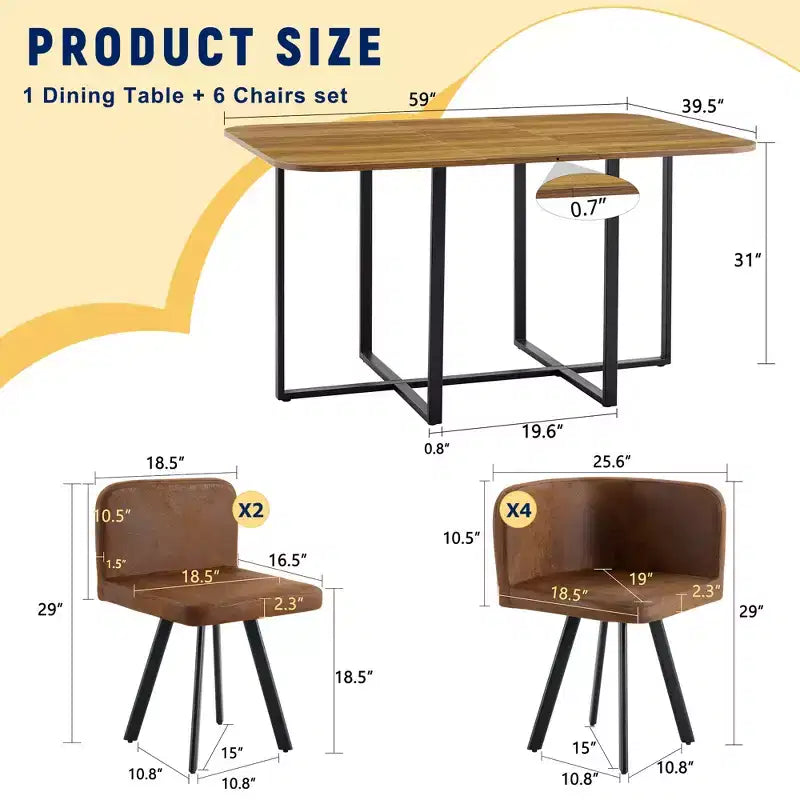 Mauricio Modern 7 Piece Metal Faux Leather Upholstered Dining Set with Wooden Table