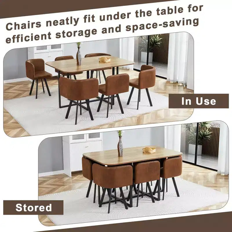 Mauricio Modern 7 Piece Metal Faux Leather Upholstered Dining Set with Wooden Table