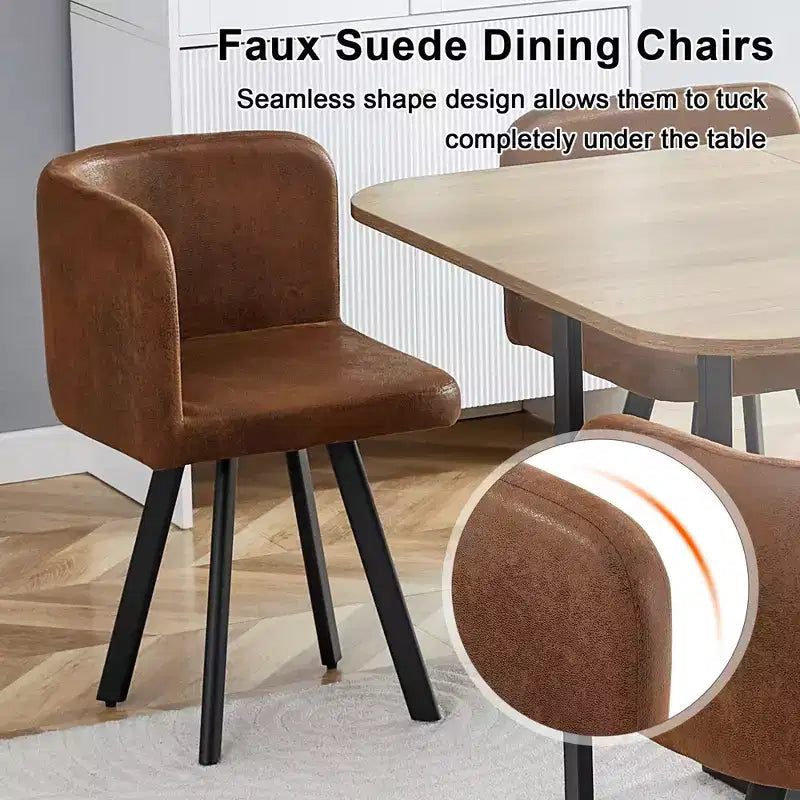 Mauricio Moderno Set da Pranzo da 7 Pezzi in Metallo Rivestito in Similpelle con Tavolo in Legno