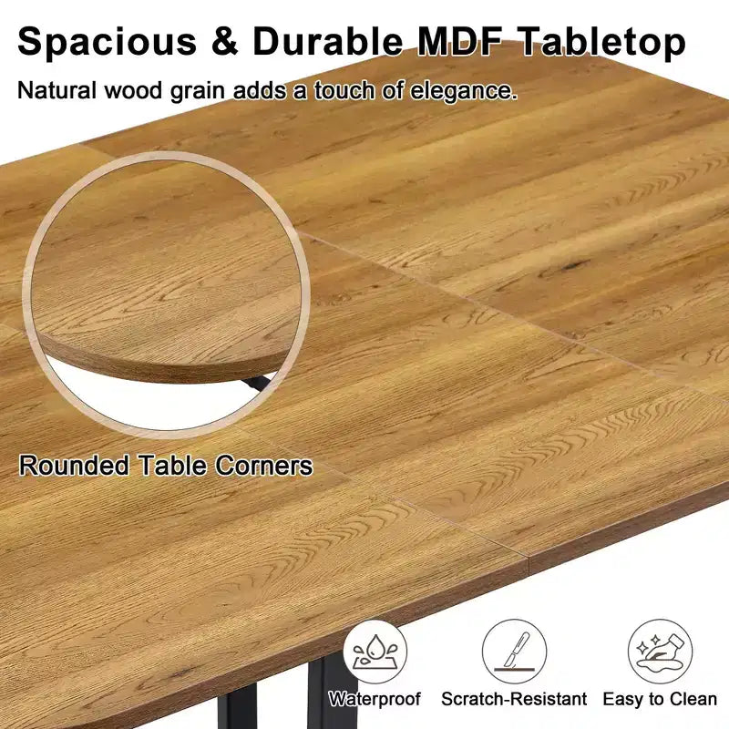 Mauricio Moderno Set da Pranzo da 7 Pezzi in Metallo Rivestito in Similpelle con Tavolo in Legno