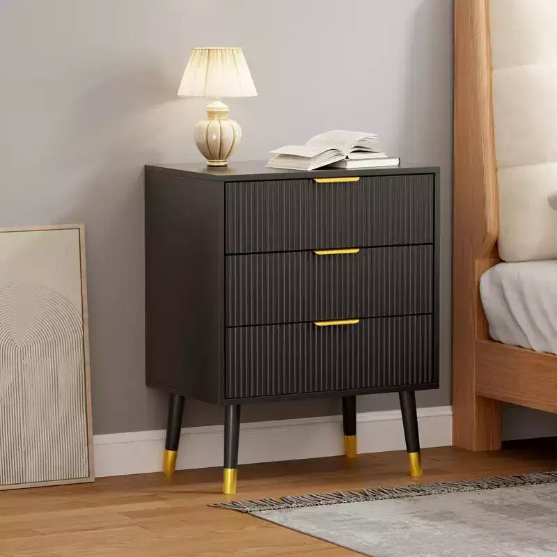Credenza a 3 cassetti, 2 armadietti a coste con maniglie e guide in metallo, tavolo da buffet per soggiorno, corridoio, cucina, nero