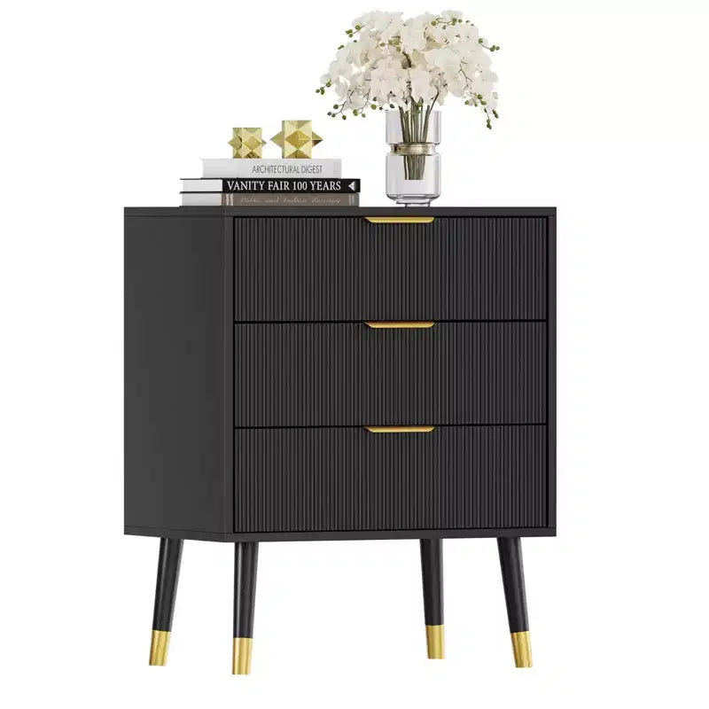 Credenza a 3 cassetti, 2 armadietti a coste con maniglie e guide in metallo, tavolo da buffet per soggiorno, corridoio, cucina, nero