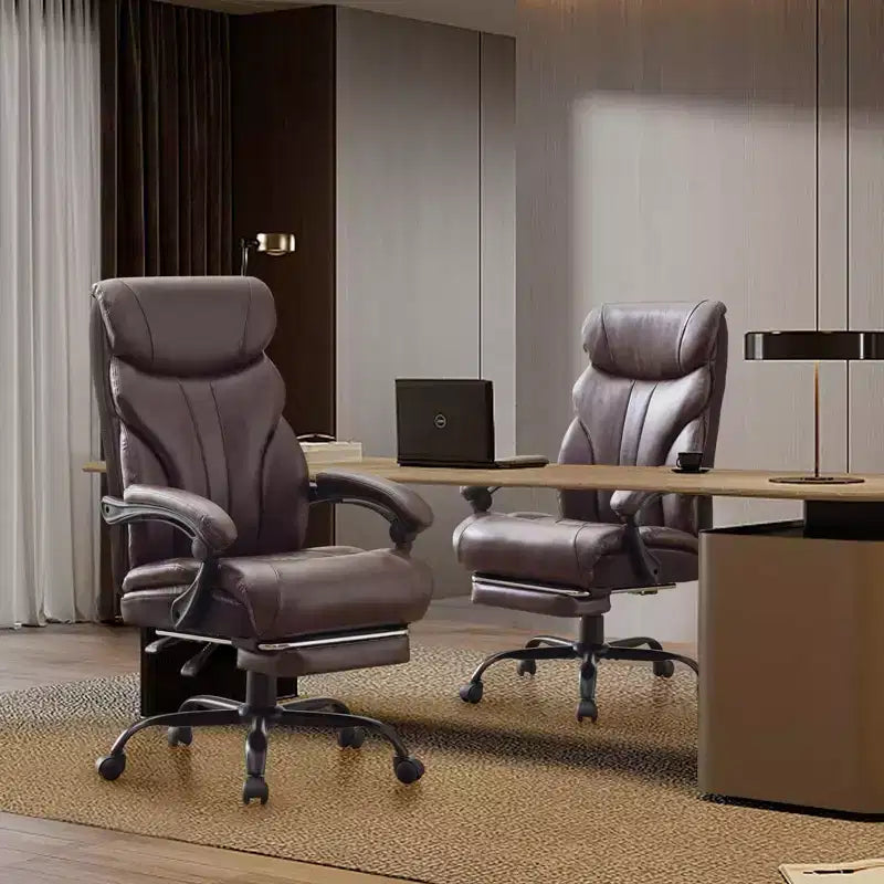 Sedia da Ufficio Grande e Robusta, Capacità 500 libbre, Sedia Direzionale Reclinabile con Poggiapiedi, Sedia da Scrivania Ergonomica in Pelle, Caffè