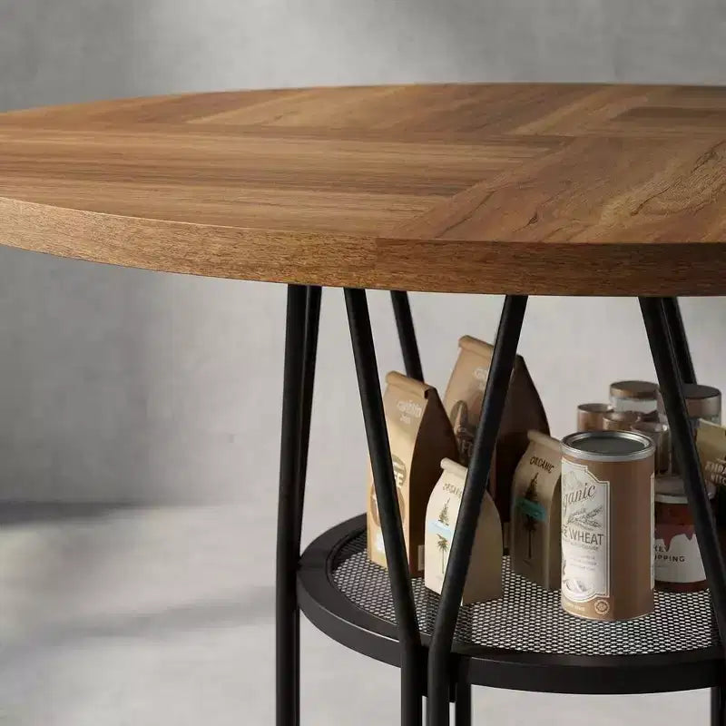 Tavolo da Pranzo Rotondo Moderno da 47 Pollici per 4-6 Persone, Tavolo da Cena Rotondo per Cucina con Scaffale Contenitore e Robusta Struttura in Metallo per Sala da Pranzo e Appartamento