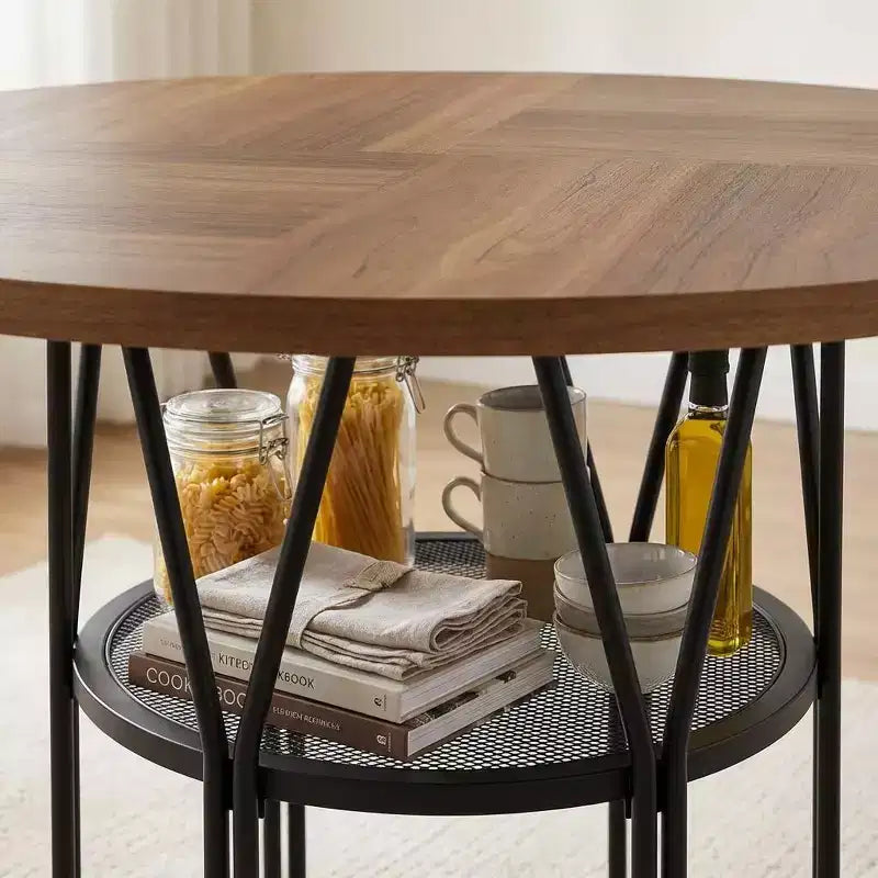 Tavolo da Pranzo Rotondo Moderno da 47 Pollici per 4-6 Persone, Tavolo da Cena Rotondo per Cucina con Scaffale Contenitore e Robusta Struttura in Metallo per Sala da Pranzo e Appartamento