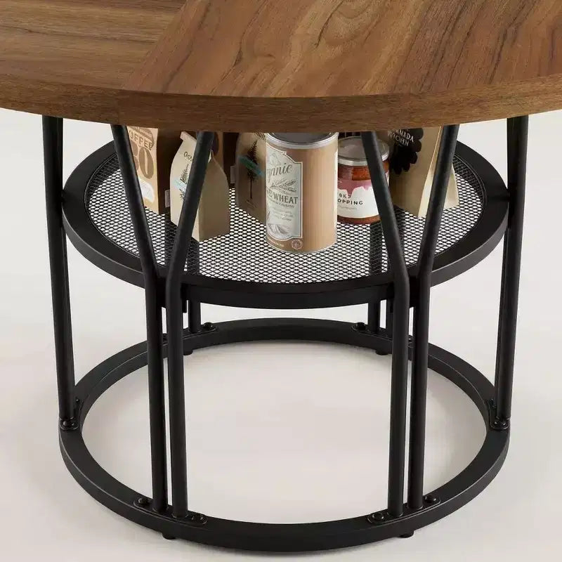 Tavolo da Pranzo Rotondo Moderno da 47 Pollici per 4-6 Persone, Tavolo da Cena Rotondo per Cucina con Scaffale Contenitore e Robusta Struttura in Metallo per Sala da Pranzo e Appartamento