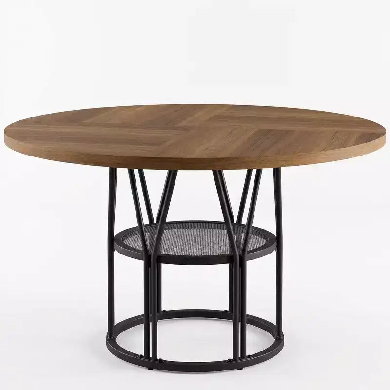 Tavolo da Pranzo Rotondo Moderno da 47 Pollici per 4-6 Persone, Tavolo da Cena Rotondo per Cucina con Scaffale Contenitore e Robusta Struttura in Metallo per Sala da Pranzo e Appartamento