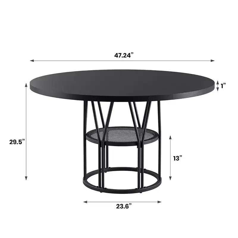 Tavolo da Pranzo Rotondo Moderno da 47 Pollici per 4-6 Persone, Tavolo da Cena Rotondo per Cucina con Scaffale Contenitore e Robusta Struttura in Metallo per Sala da Pranzo e Appartamento