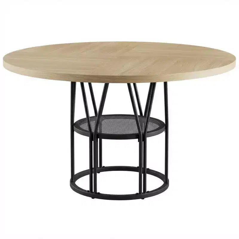 Tavolo da Pranzo Rotondo Moderno da 47 Pollici per 4-6 Persone, Tavolo da Cena Rotondo per Cucina con Scaffale Contenitore e Robusta Struttura in Metallo per Sala da Pranzo e Appartamento