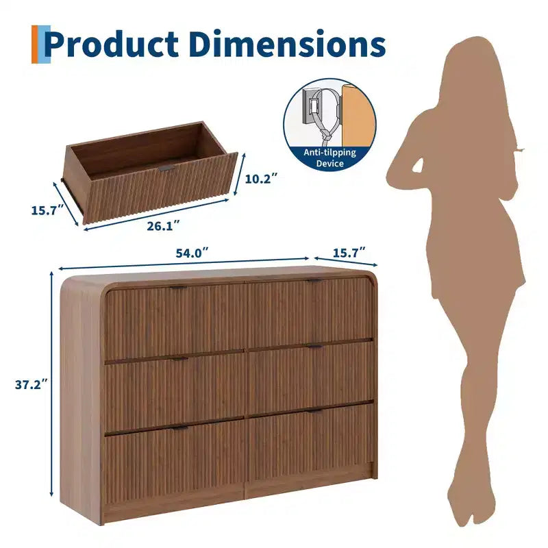 Cassettiera Larga a 8 Cassetti Scanalati con Bordi Arrotondati, Comò Moderno, Mobile Contenitore Versatile per Camera da Letto, Soggiorno e Ingresso