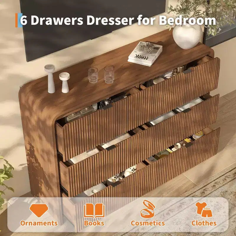 Cassettiera Larga a 8 Cassetti Scanalati con Bordi Arrotondati, Comò Moderno, Mobile Contenitore Versatile per Camera da Letto, Soggiorno e Ingresso