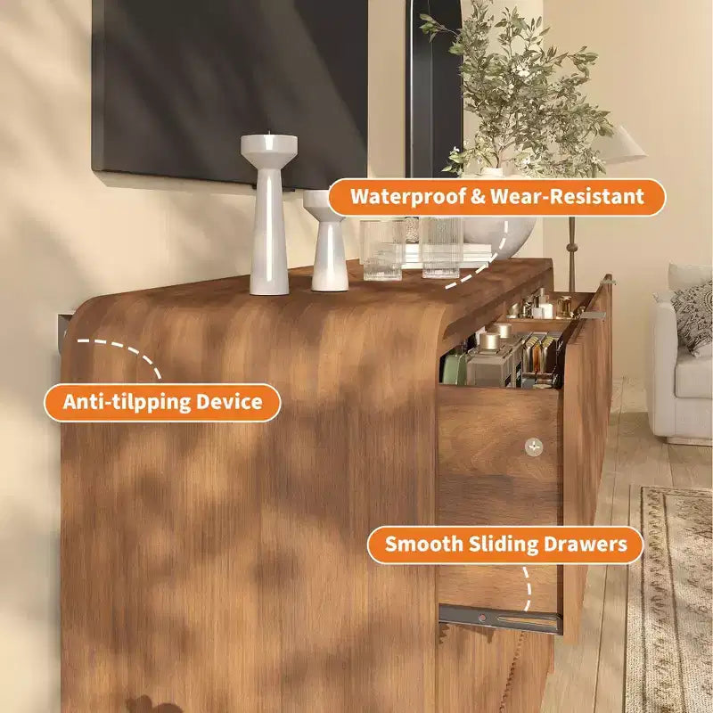 Cassettiera Larga a 8 Cassetti Scanalati con Bordi Arrotondati, Comò Moderno, Mobile Contenitore Versatile per Camera da Letto, Soggiorno e Ingresso