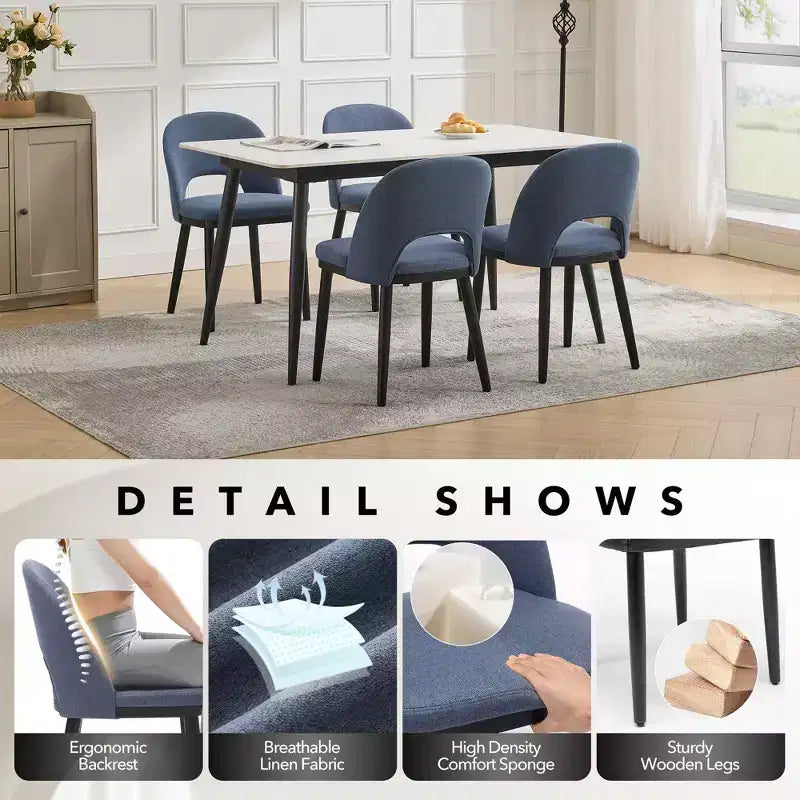 Set di 2 sedie da pranzo moderne in tessuto, robuste sedie da pranzo con schienale alto in legno per uso domestico, in cucina e commerciale